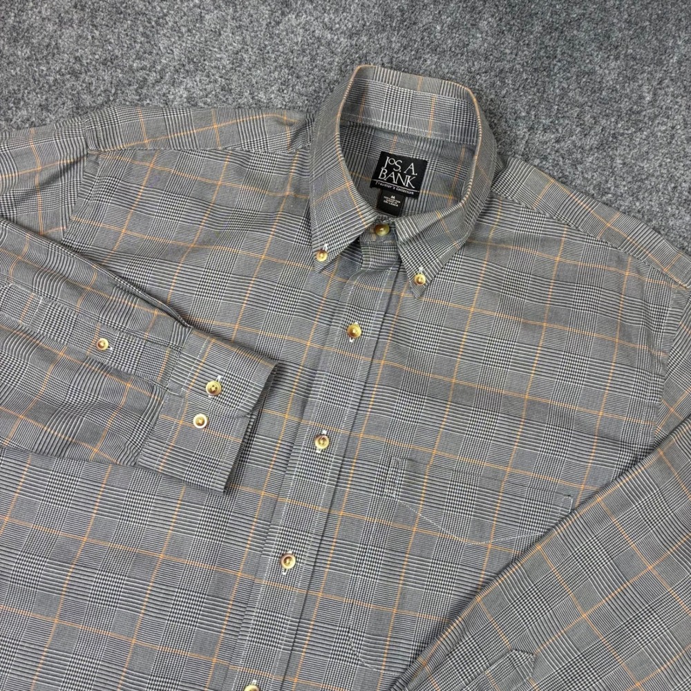 Jos A Bank Travelers Collection Mens Size Medium Plaid Cotton Button Down Shirt